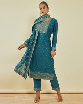 embroidered straight kurta set