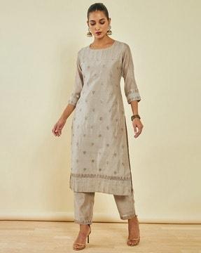 embroidered straight kurta set