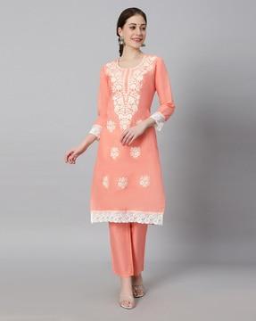 embroidered straight kurta set