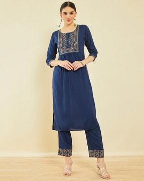 embroidered straight kurta set