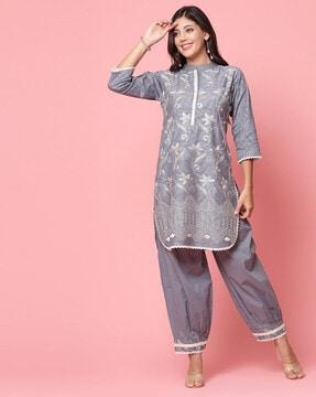 embroidered straight kurta set