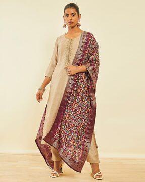 embroidered straight kurta set