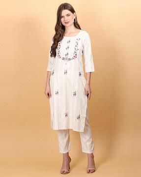 embroidered straight kurta set