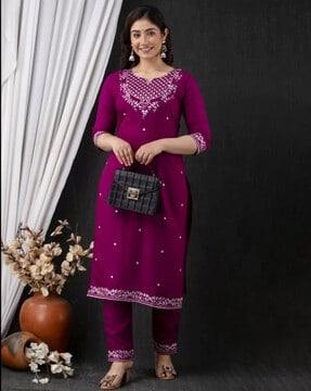 embroidered straight kurta set