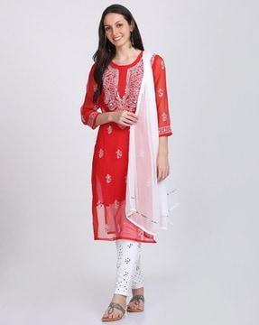 embroidered straight kurta set