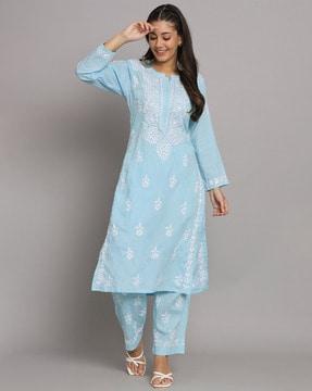 embroidered straight kurta set