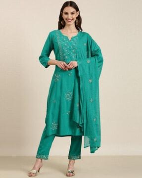 embroidered straight kurta set