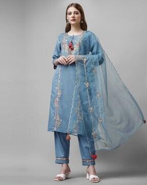 embroidered straight kurta set