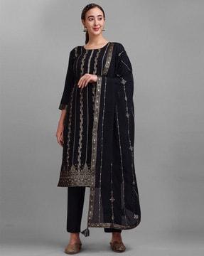 embroidered straight kurta set