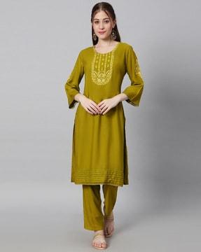 embroidered straight kurta set