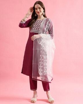 embroidered straight kurta set