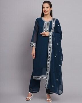 embroidered straight kurta set