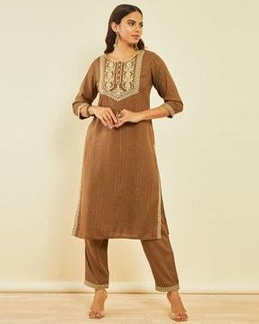 embroidered straight kurta set