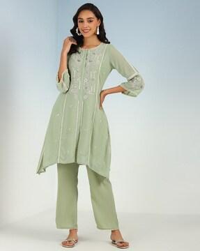 embroidered straight kurta set