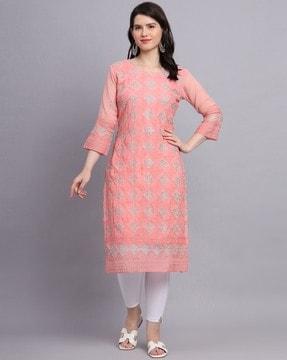 embroidered straight kurta set