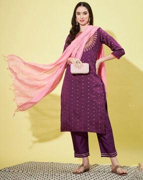 embroidered straight kurta set