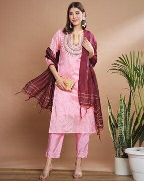 embroidered straight kurta set