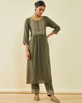 embroidered straight kurta set