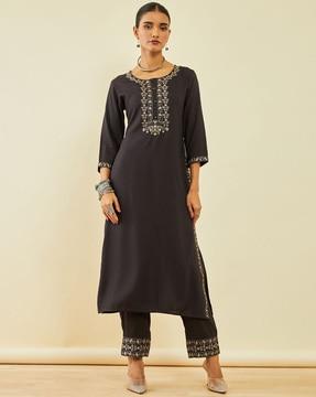 embroidered straight kurta set