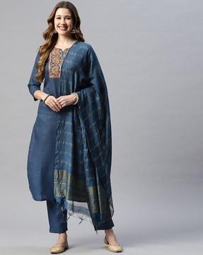 embroidered straight kurta set