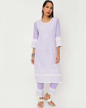 embroidered straight kurta set