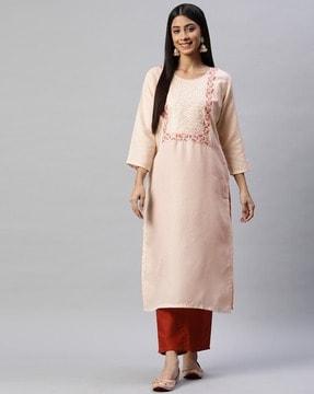 embroidered straight kurta set