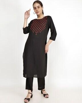 embroidered straight kurta set