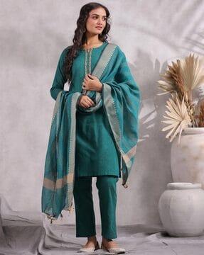 embroidered straight kurta set