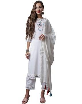 embroidered straight kurta set