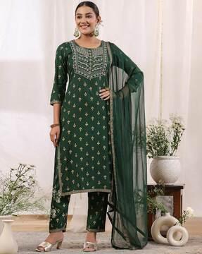 embroidered straight kurta set