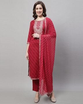 embroidered straight kurta set