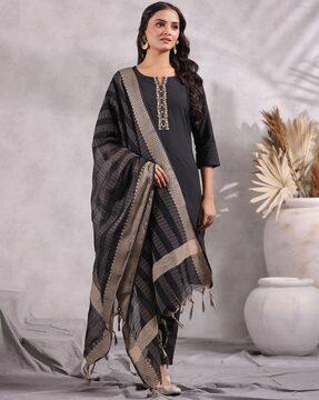 embroidered straight kurta set