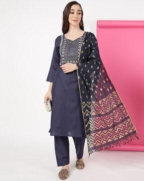 embroidered straight kurta set