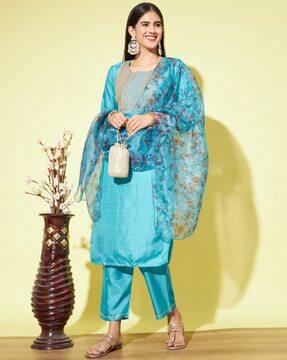 embroidered straight kurta set