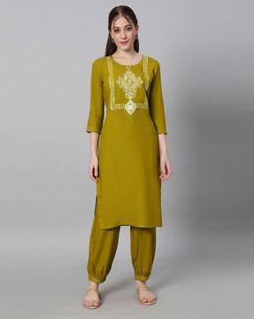 embroidered straight kurta set