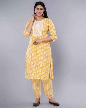 embroidered straight kurta set