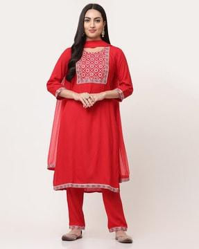 embroidered straight kurta set