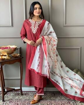 embroidered straight kurta set