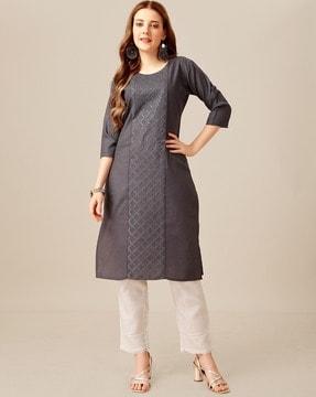 embroidered straight kurta set