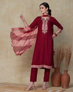 embroidered straight kurta set