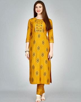 embroidered straight kurta set