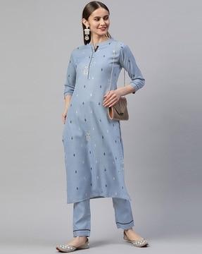 embroidered straight kurta set