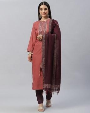 embroidered straight kurta set