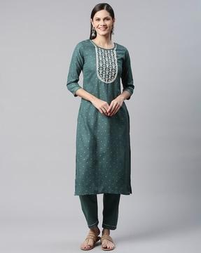 embroidered straight kurta set