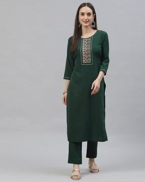 embroidered straight kurta set