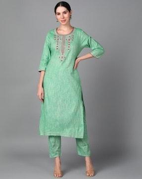 embroidered straight kurta set