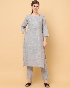 embroidered straight kurta set