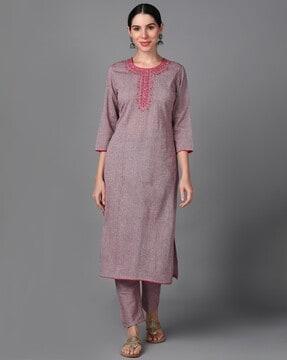 embroidered straight kurta set