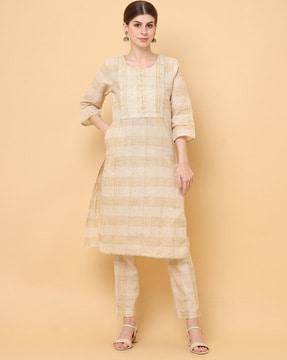 embroidered straight kurta set