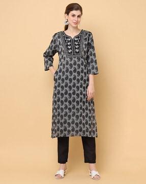 embroidered straight kurta set